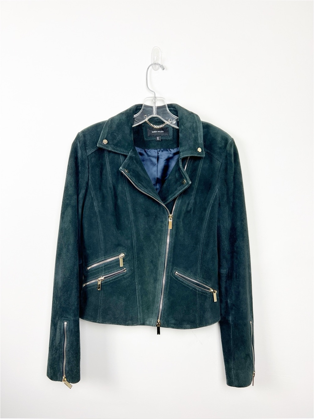 Karen Millen Suede Biker Jacket in Dark Green 6